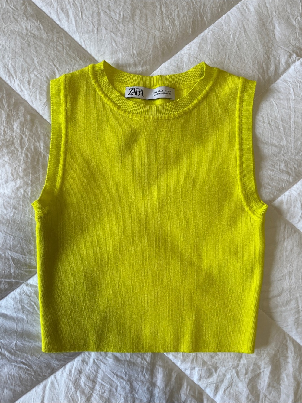 Zara Neon Yellow Sleeveless Knit Top